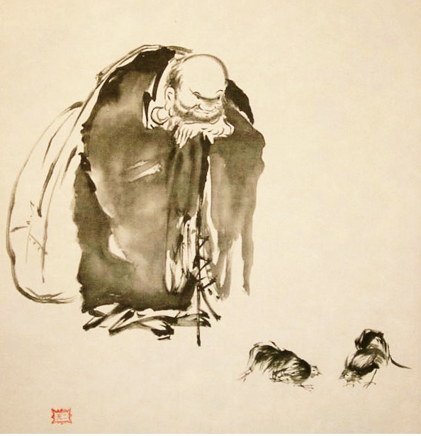 Hotei Watching a Cockfight